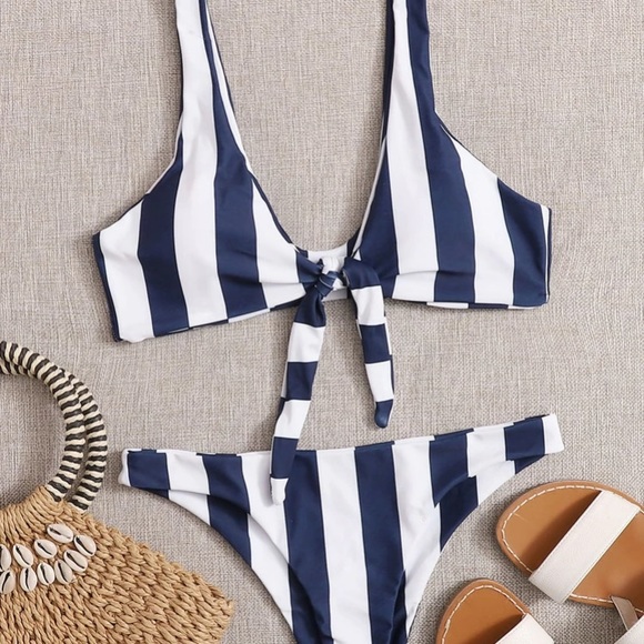 Shein striped knot front bikini swimsuit #103 - Picture 6 of 7